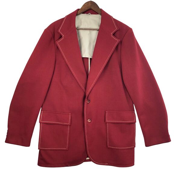 Vintage Time Out by Farah Polyester Men's Dark Red Blazer White Top Stitch SZ M? - Picture 1 of 15